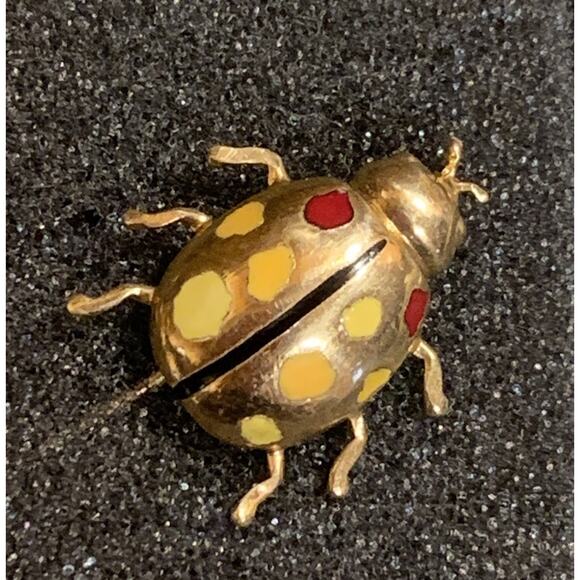 14K Gold, Red and Yellow Ladybug Stick Pin Vintage Eclectic - Picture 1 of 8